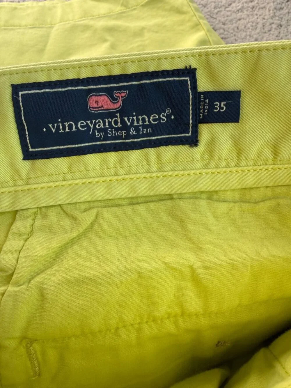 Vineyard Vines Shorts Mens Size 35 Breaker Short Lime Yellow Cotton Stretch